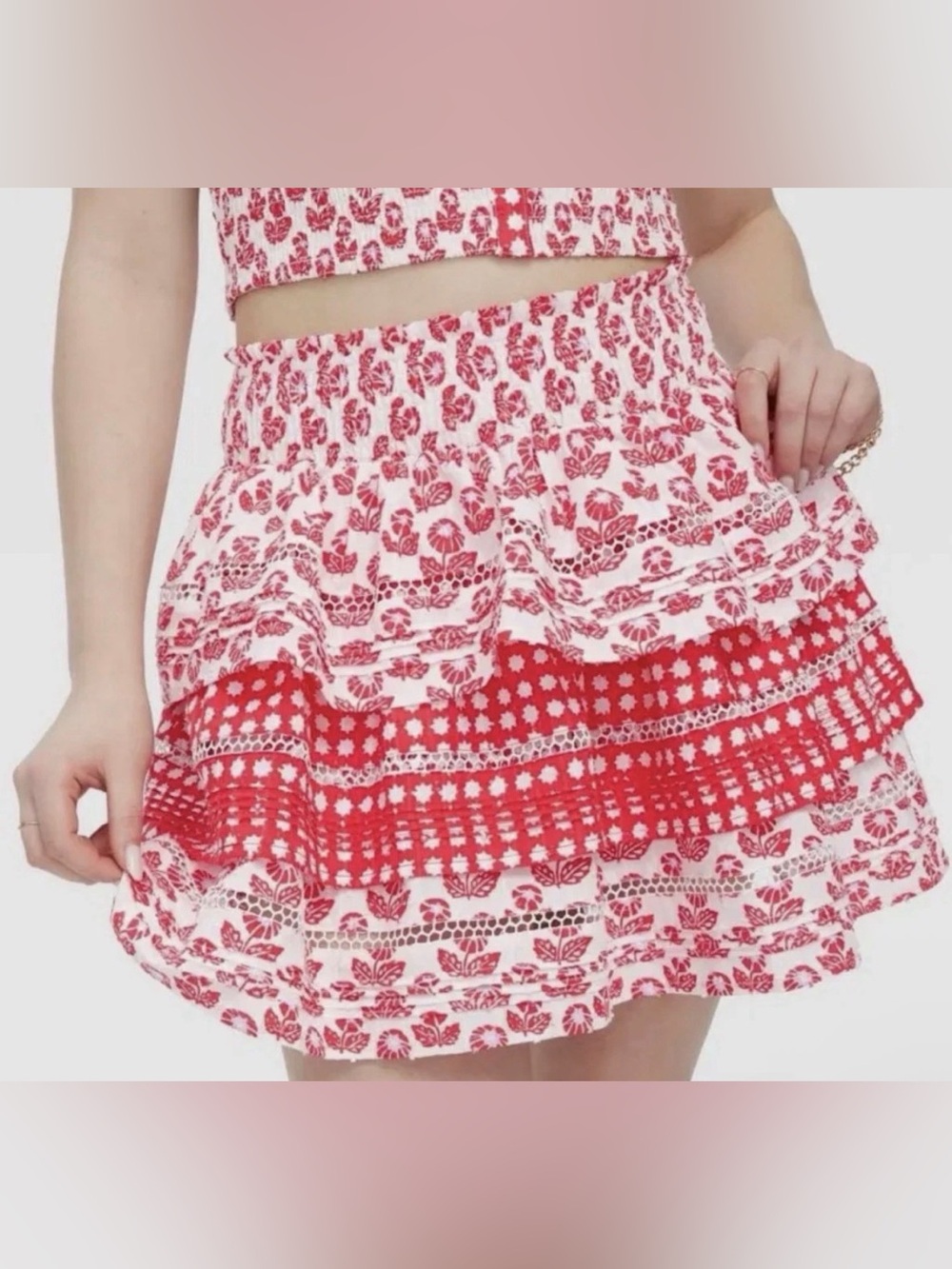 Roller Rabbit x Target Red and White Printed Ruffled Mini Skirt XS NWT